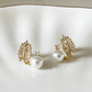 Pearl and Crystal Leaf Design Gold Plated Earrings - Silks & Jewels