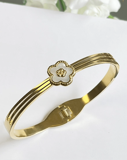 Petal Grace Enamel Floral Gold Plated Bangle - Silks & Jewels