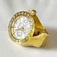 RegalTime Crystal Accent Gold Plated Watch Ring - Silks & Jewels