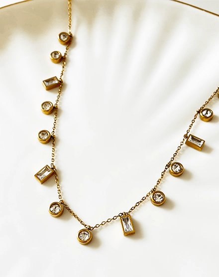Sparkle Drop Gold Plated Crystal Charm Necklace - Silks & Jewels