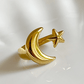 Stellar Embrace Moon and Star Adjustable Gold Ring - Silks & Jewels