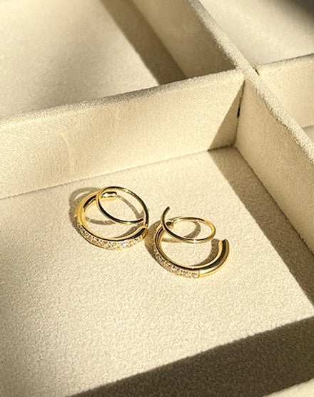 Twilight Curve Double Hoop Zircon Sparkle Earrings - Silks & Jewels