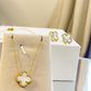 White Clover Minimal Pendant and Stud Necklace Set - Silks & Jewels